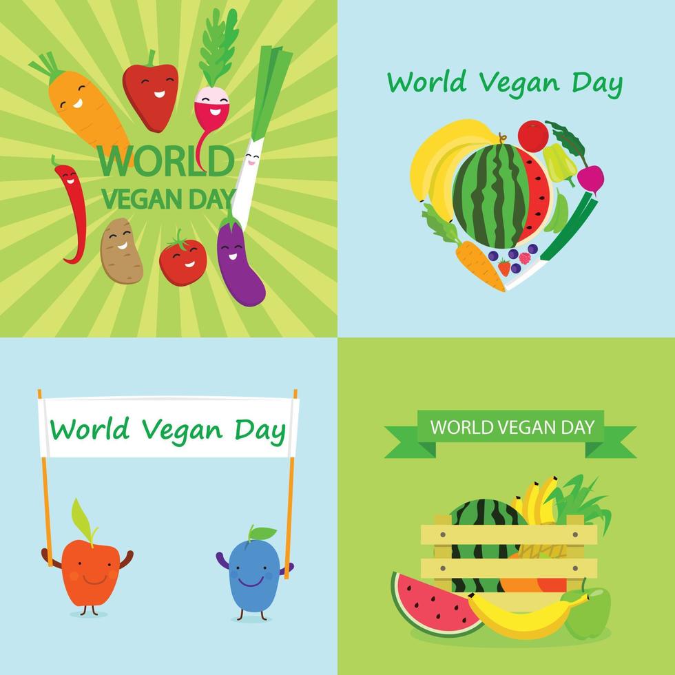 Vegan day banner set, flat style vector