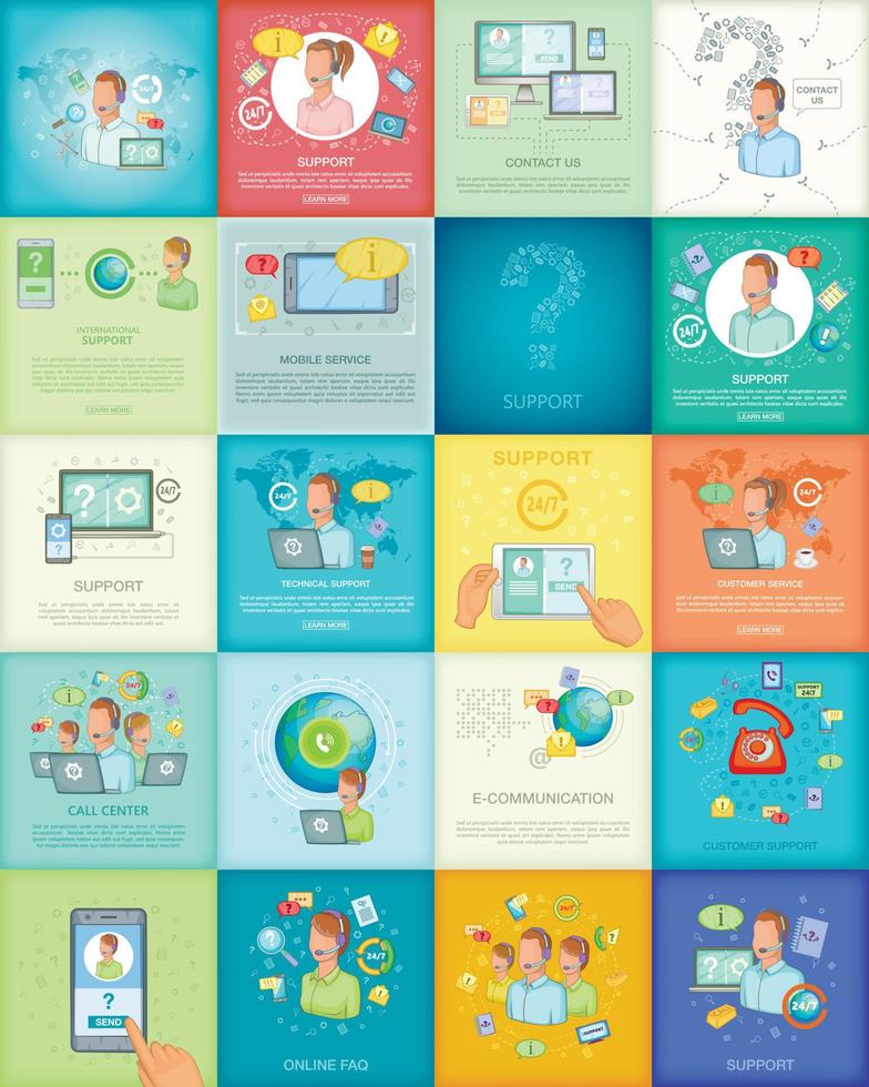 Call center banner set, cartoon style vector