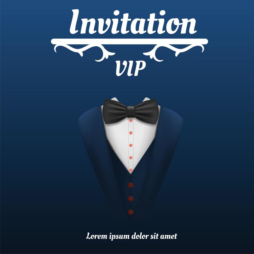 Vip invitation bowtie smoking concept background, realistic style vector