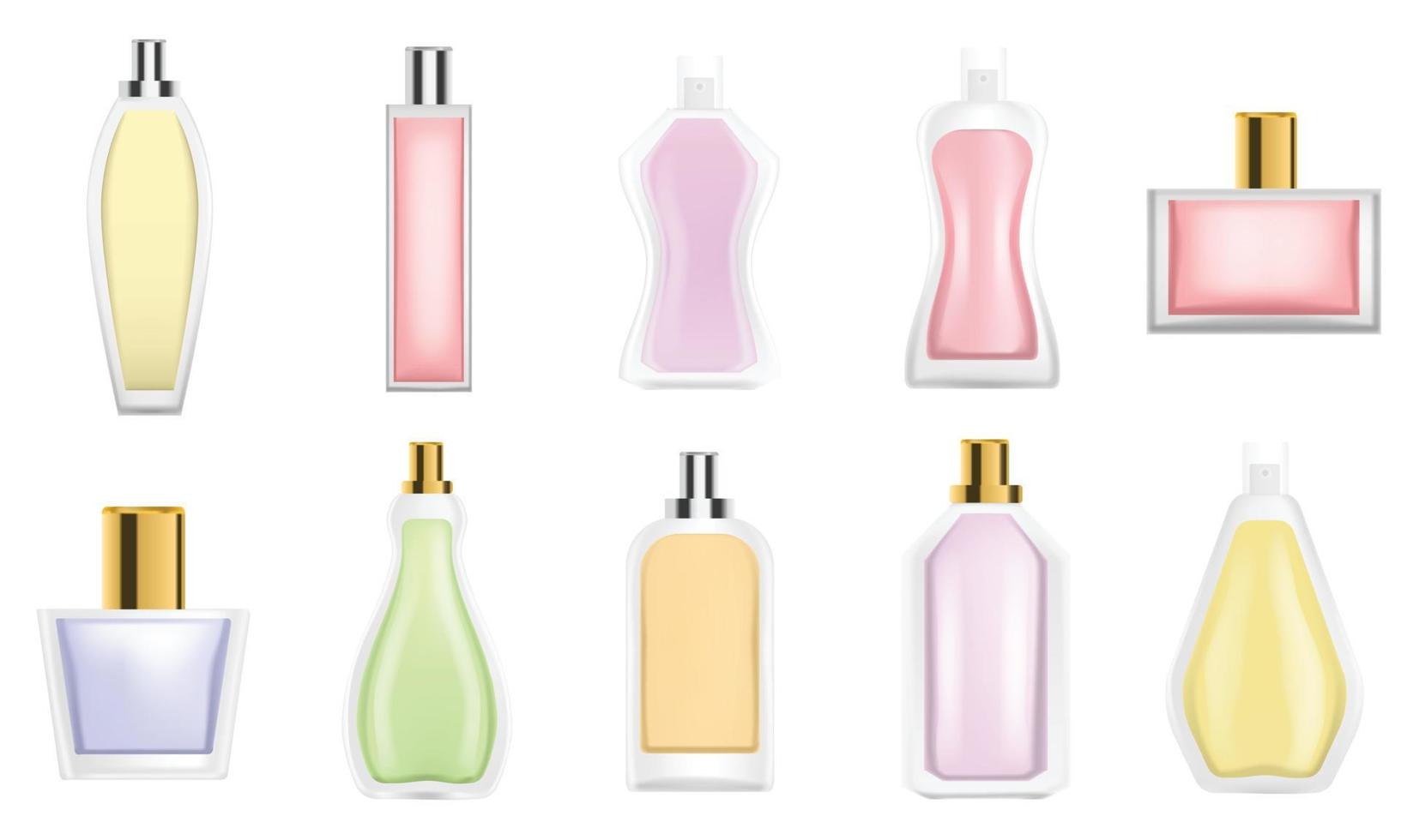 Fragrance bottles icon set, realistic style vector