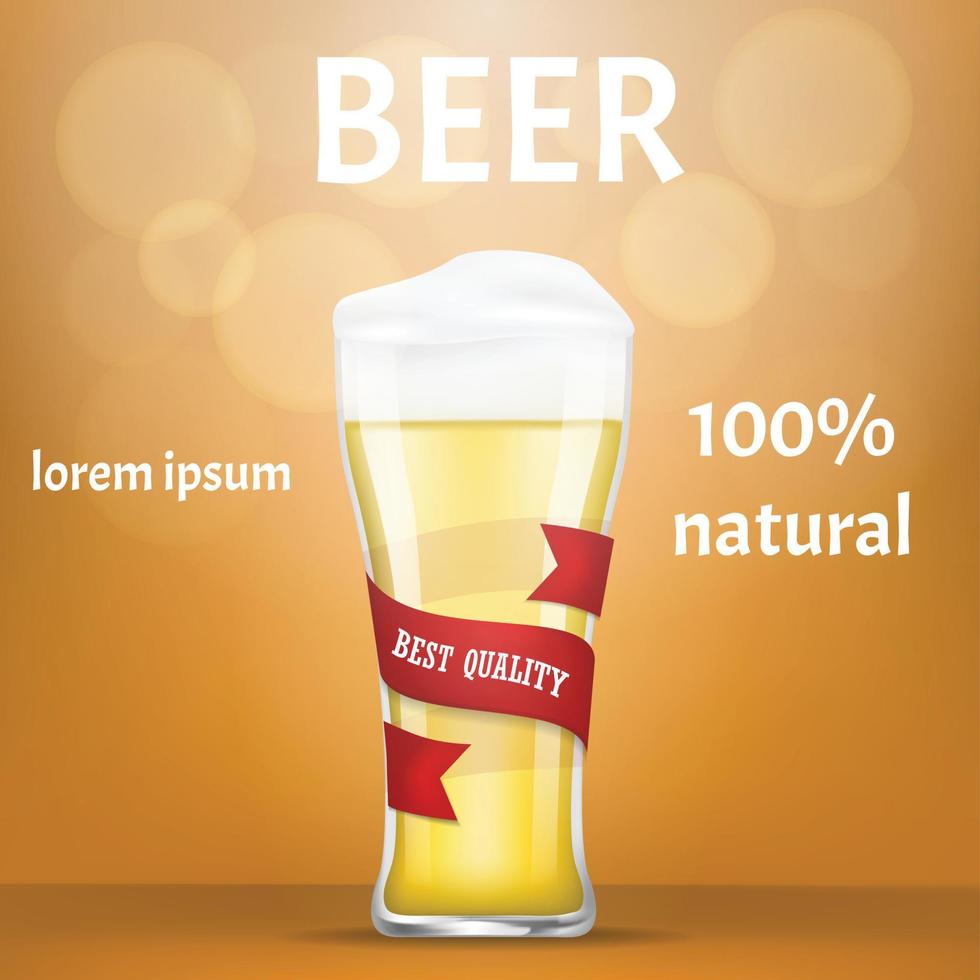 banner de concepto de cerveza natural, estilo realista vector