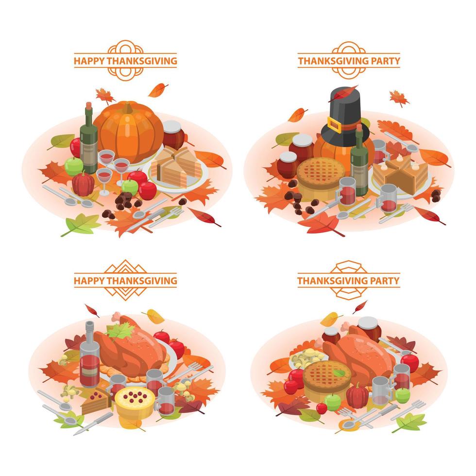 Thanksgiving day banner set, isometric style vector