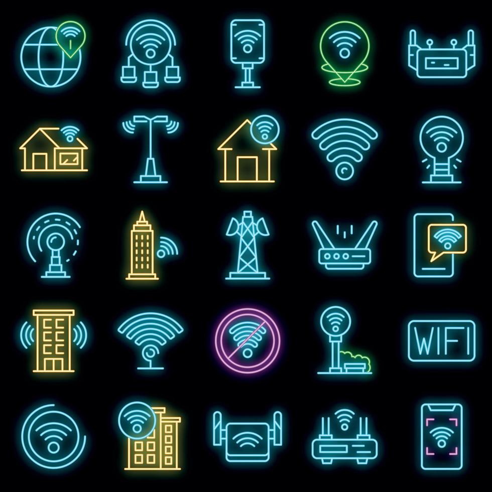 conjunto de iconos de zona wifi neón vectorial vector