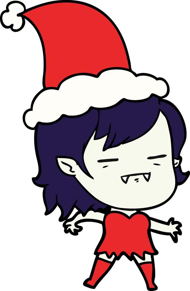 line drawing of a undead vampire girl wearing santa hat vector