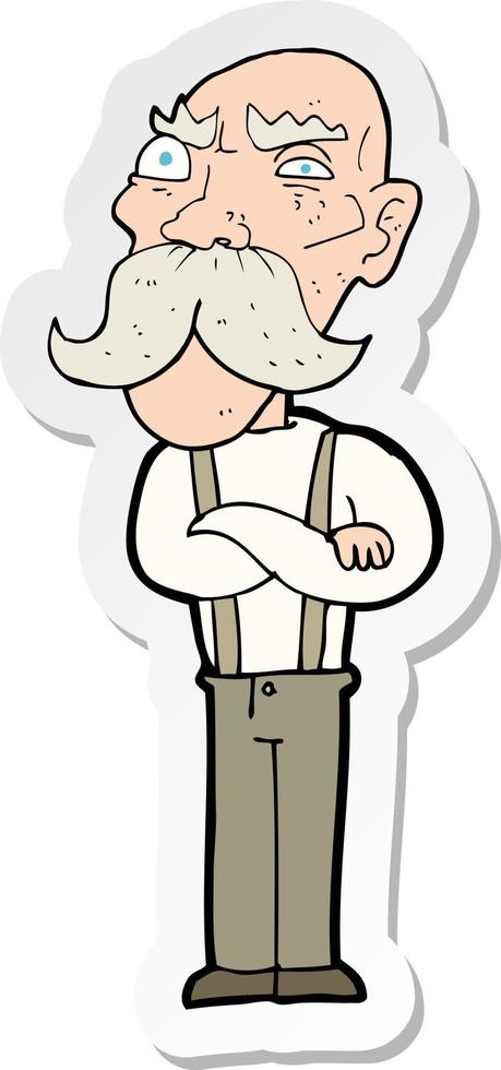 sticker of a cartoon angry old man vector