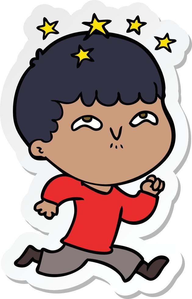sticker of a cartoon amazed boy vector