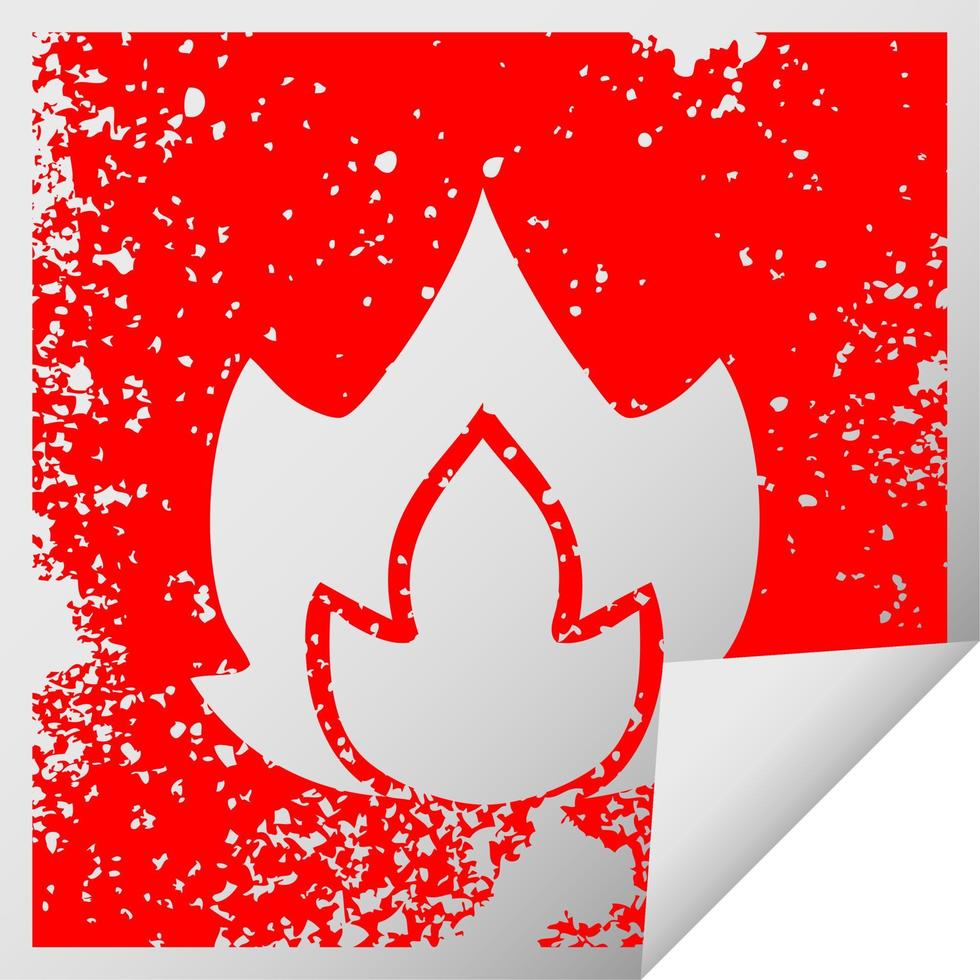 distressed square peeling sticker symbol fire vector