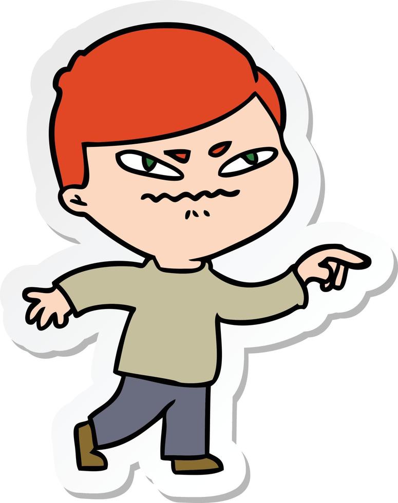 sticker of a cartoon angry man pointing vector