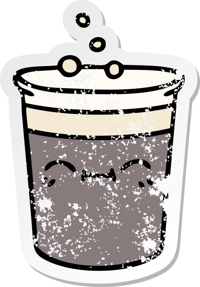 distressed sticker of a quirky hand drawn cartoon glass of stout vector