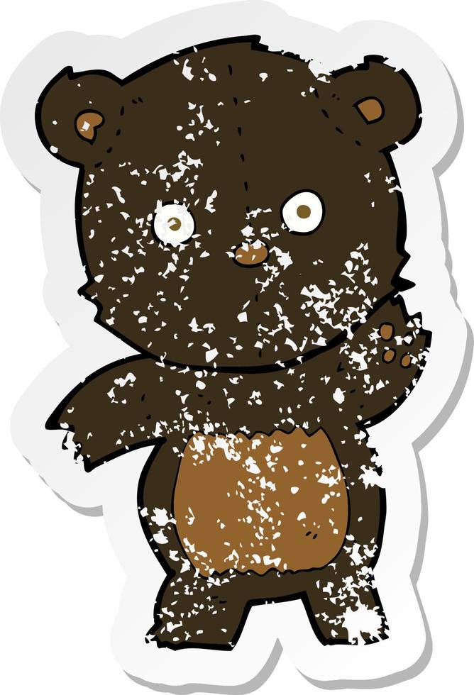 pegatina retro angustiada de un lindo oso negro de dibujos animados vector