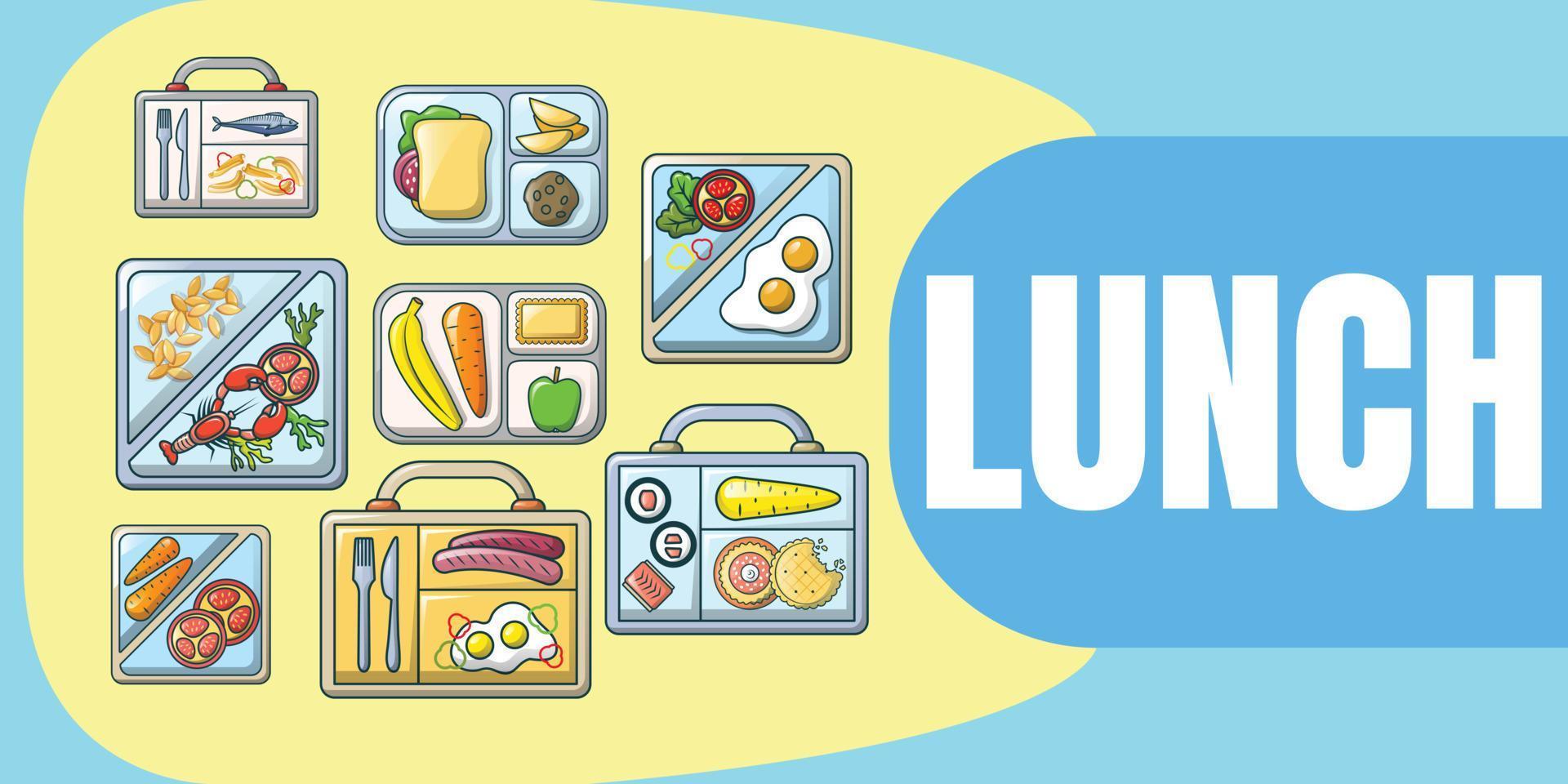 Lunch concept banner, cartoon style vector