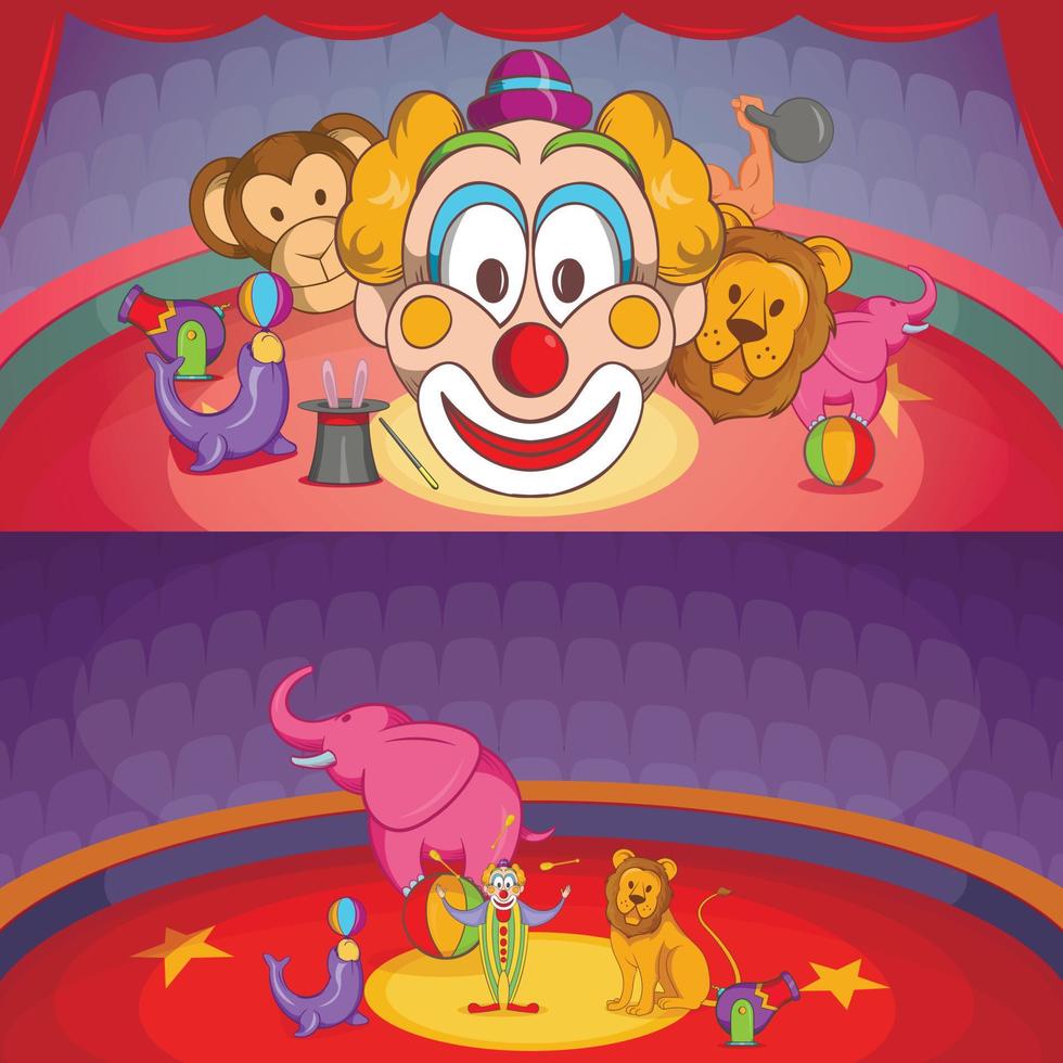 Espectáculo de circo banner horizontal, estilo de dibujos animados vector
