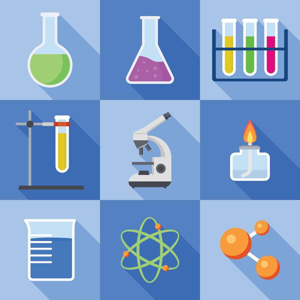 conjunto de iconos de química, estilo plano vector