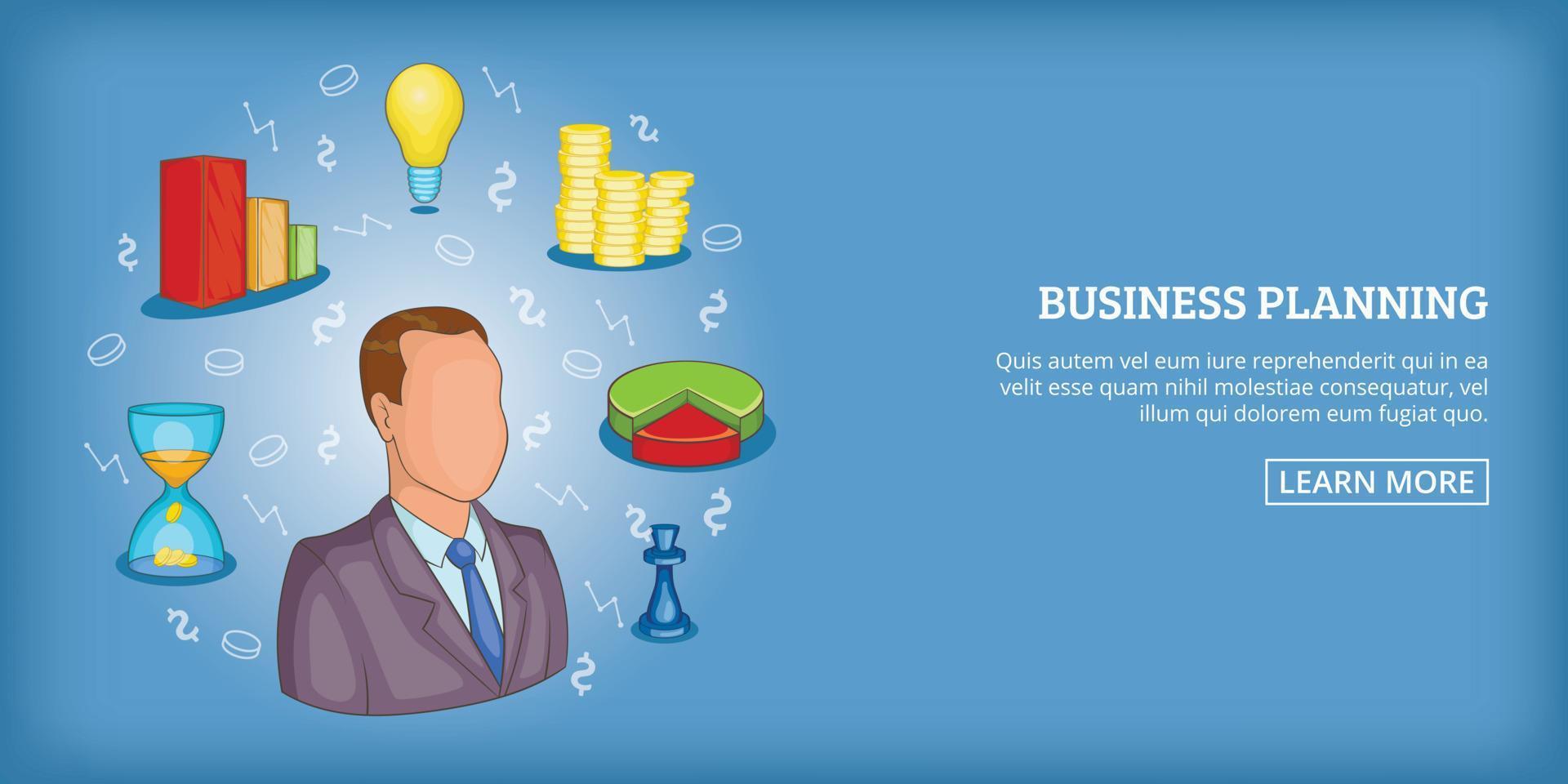 Business plan banner horizontal man, cartoon style vector