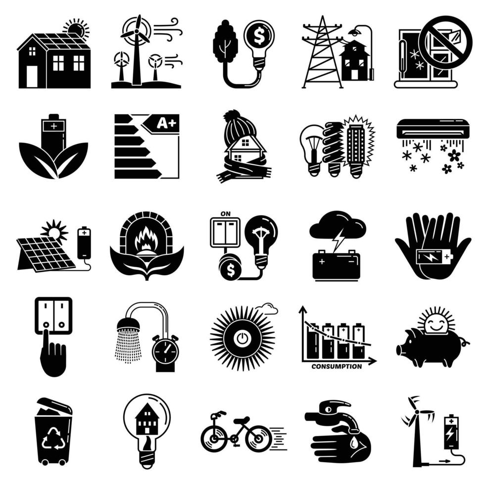 Energy saving icon set, simple style vector