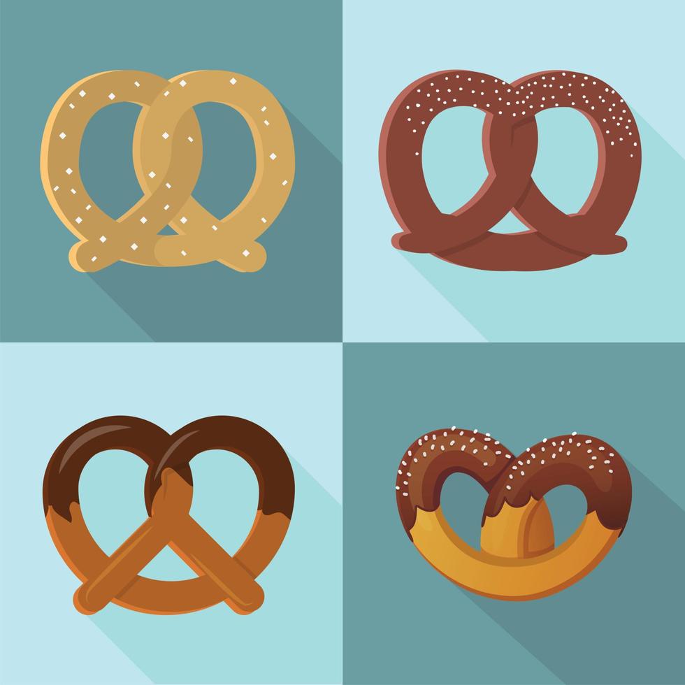 Pretzel icon set, flat style vector