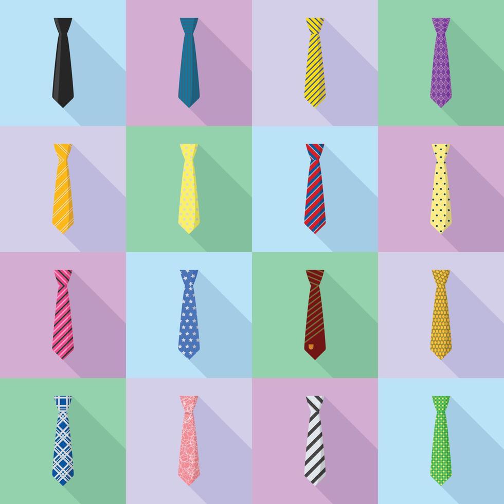 Tie icon set, flat style vector