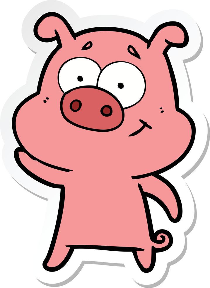 sticker of a happy cartoon pig vector