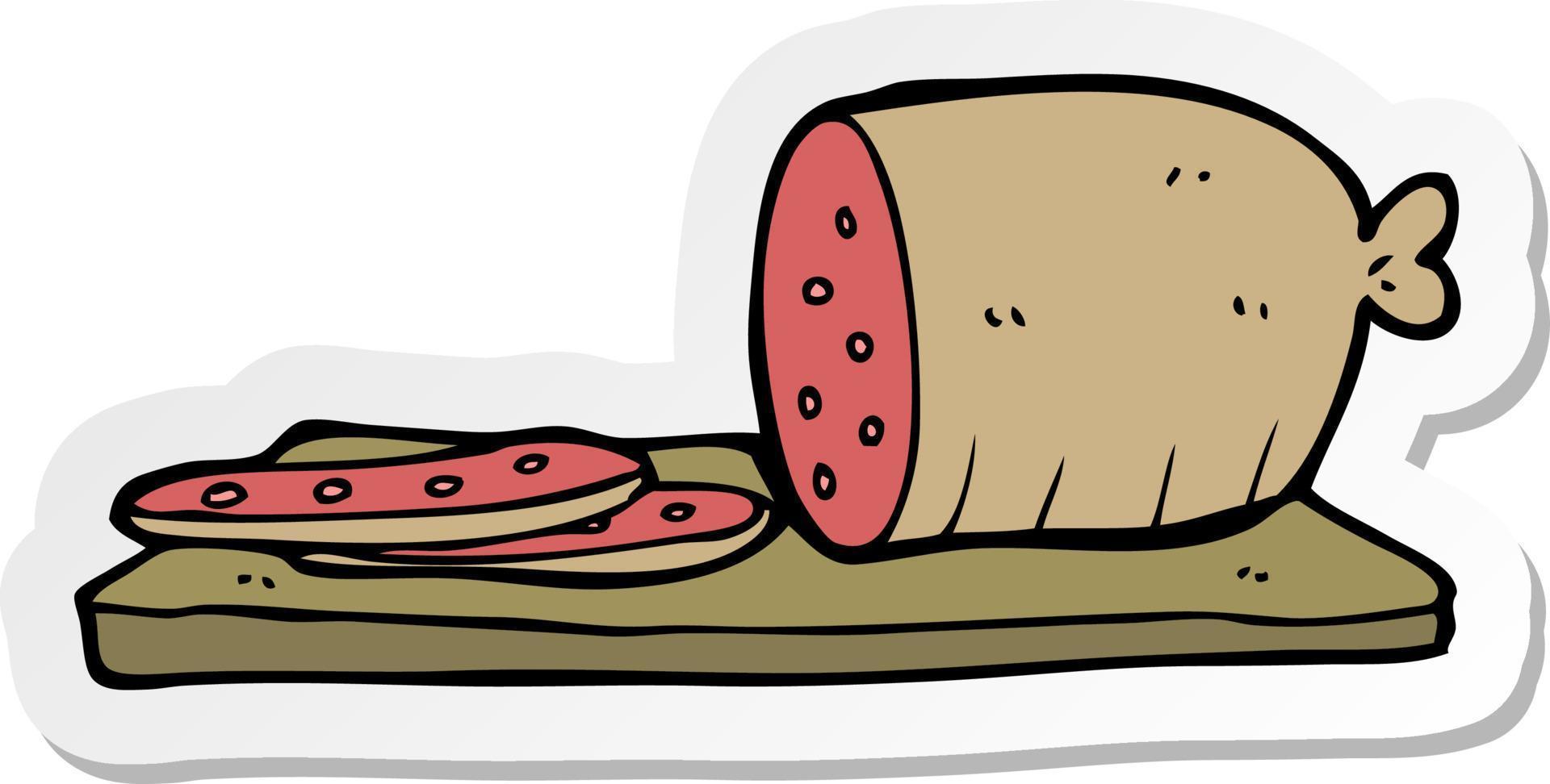 sticker of a cartoon sliced sausage vector