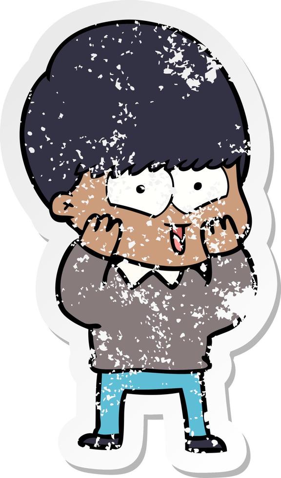 distressed sticker of a cartoon happy boy vector