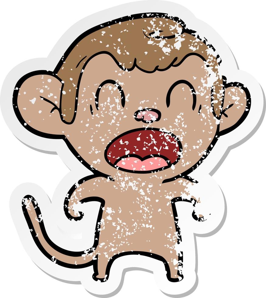 distressed sticker of a shouting cartoon monkey vector