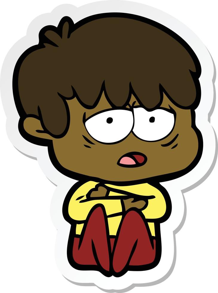 sticker of a cartoon exhausted boy vector