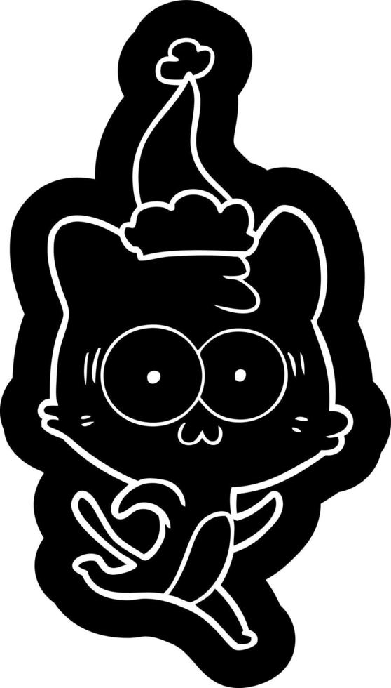 cartoon icon of a surprised cat running wearing santa hat vector
