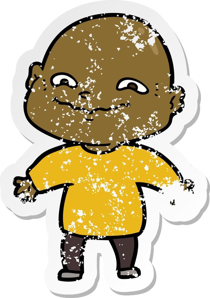 distressed sticker of a cartoon nervous man vector