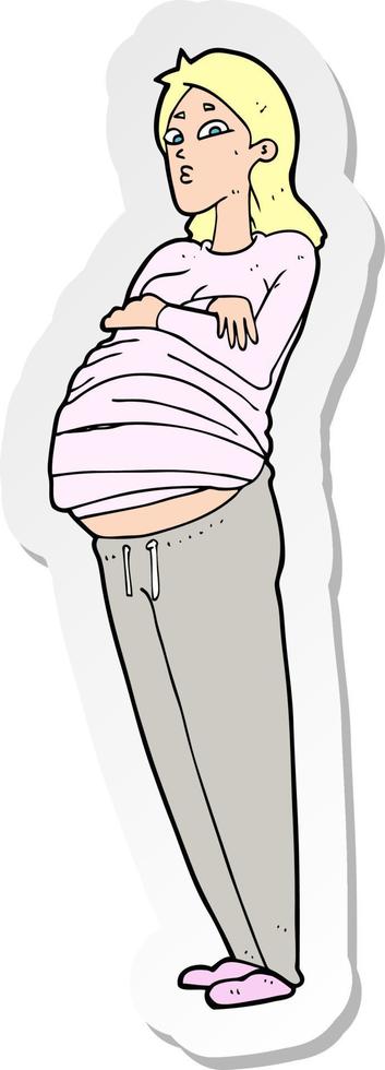 sticker of a cartoon pregnant woman vector