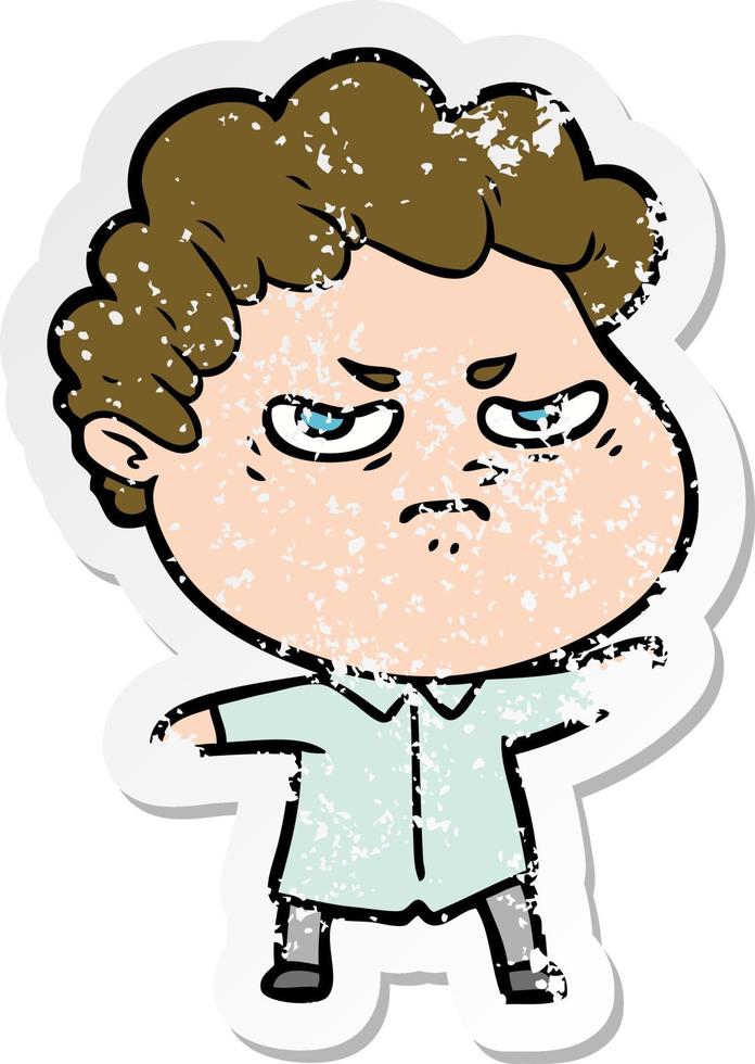 distressed sticker of a cartoon angry man vector