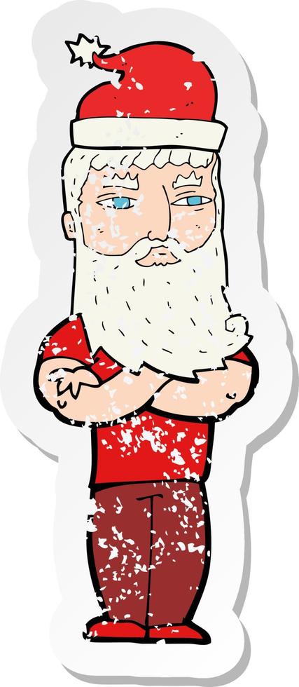 retro distressed sticker of a cartoon santa claus vector