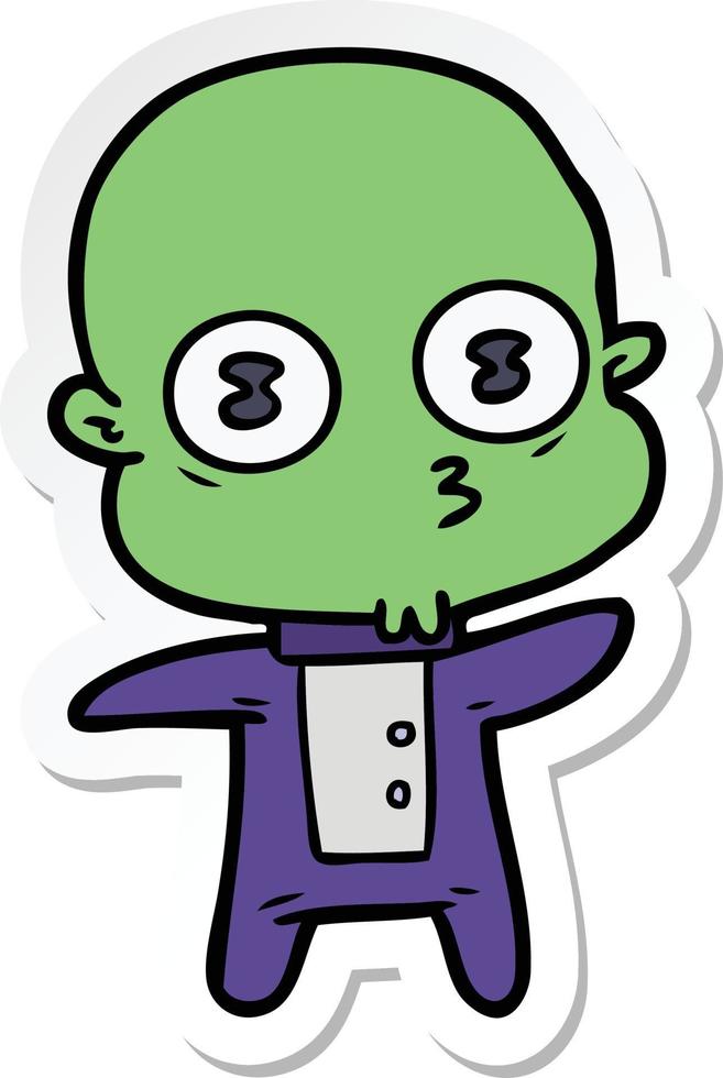 sticker of a cartoon weird bald spaceman vector