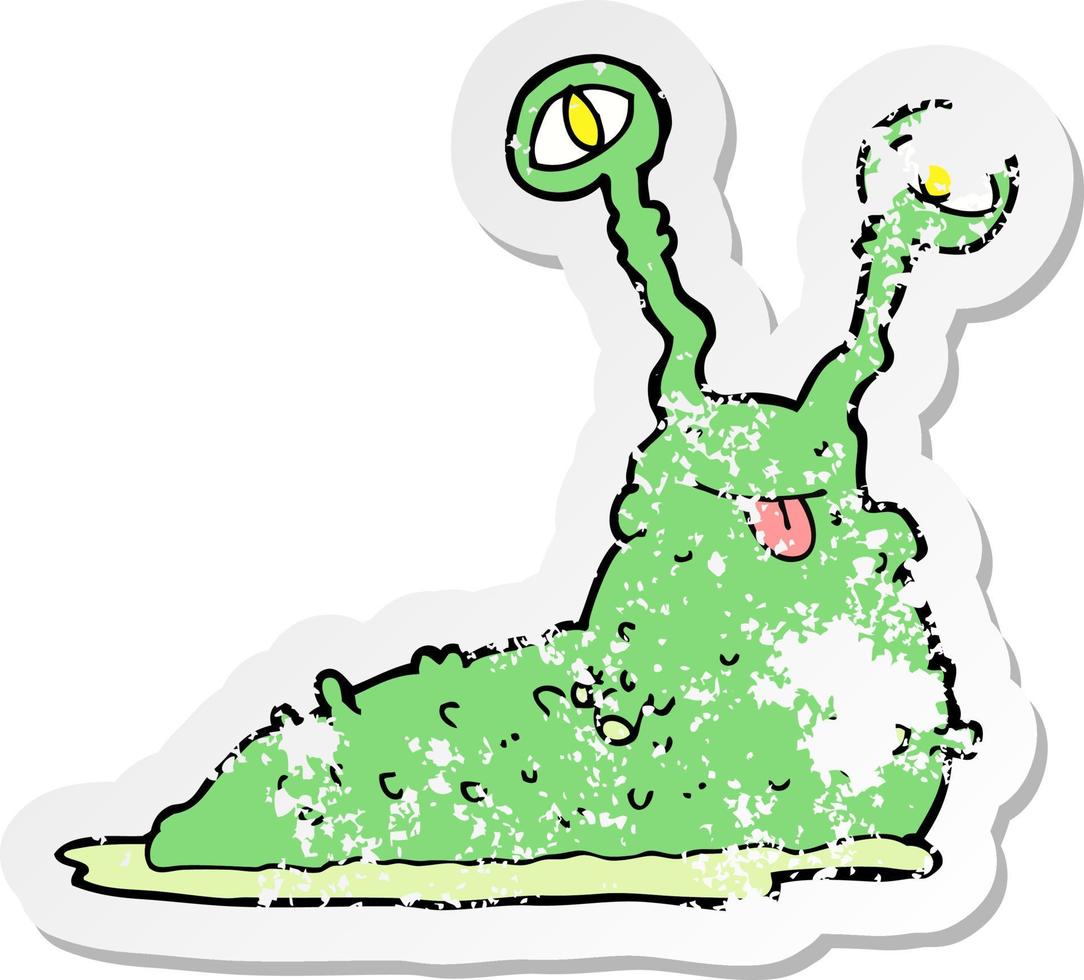 retro distressed sticker of a cartoon gross slug vector