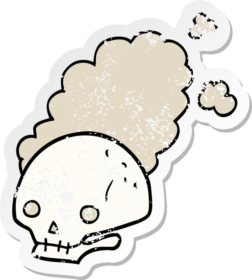 distressed sticker of a cartoon dusty old skull vector