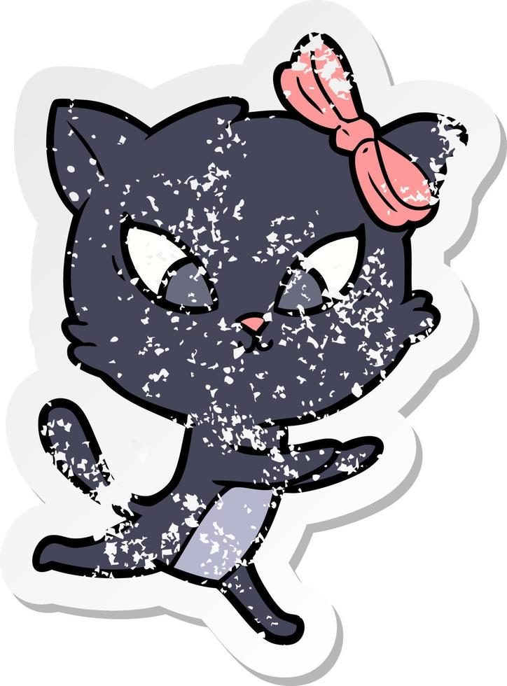 distressed sticker of a cartoon cat vector