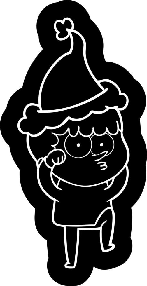 icono de dibujos animados de un niño curioso frotándose los ojos con incredulidad usando sombrero de santa vector