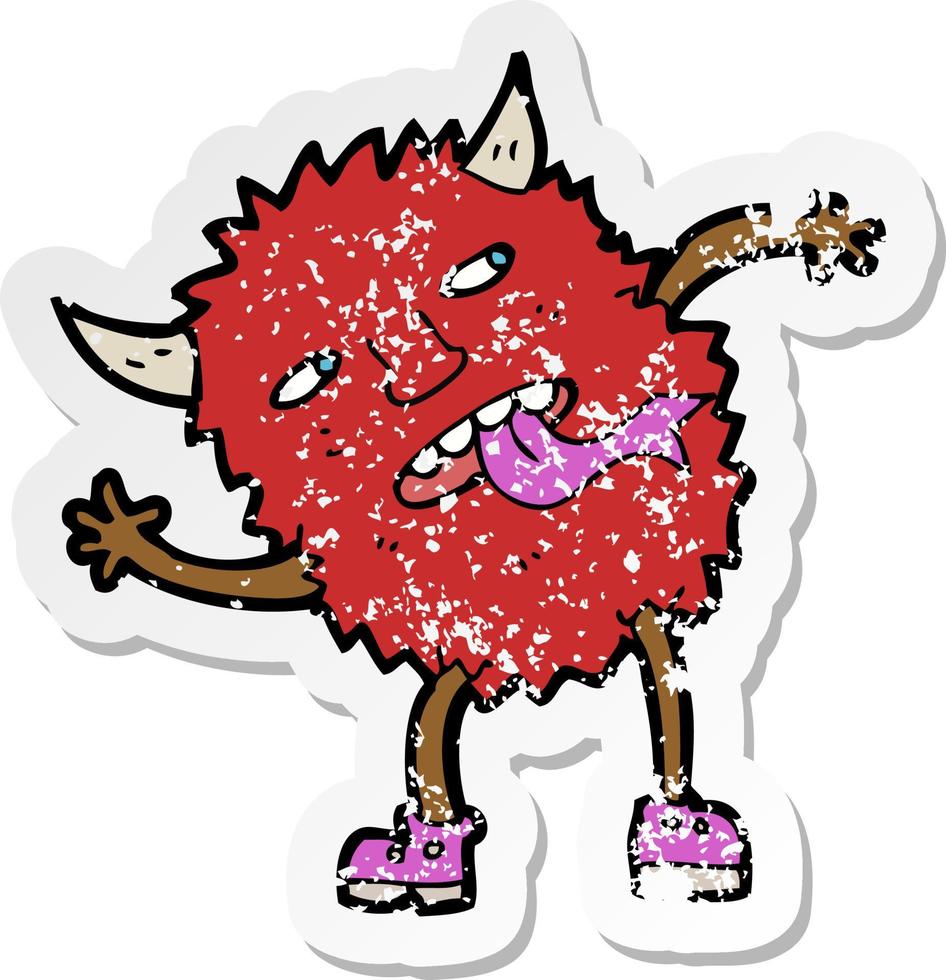 retro distressed sticker of a funny cartoon monster vector