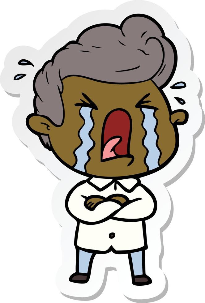 sticker of a cartoon crying man vector