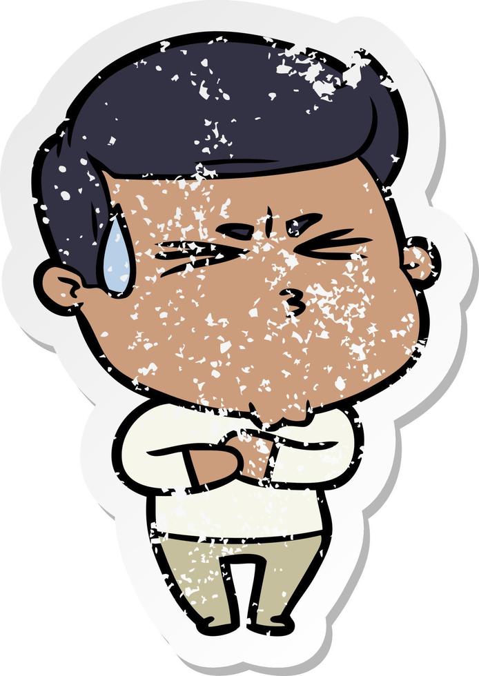 distressed sticker of a cartoon frustrated man vector