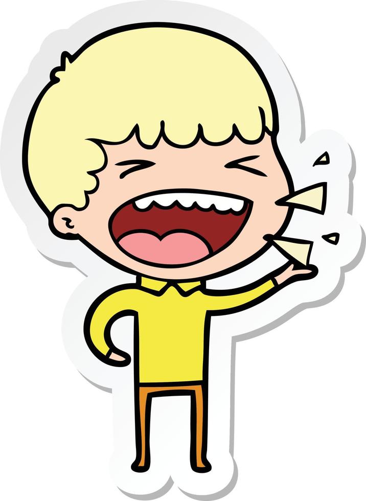 sticker of a cartoon laughing man vector