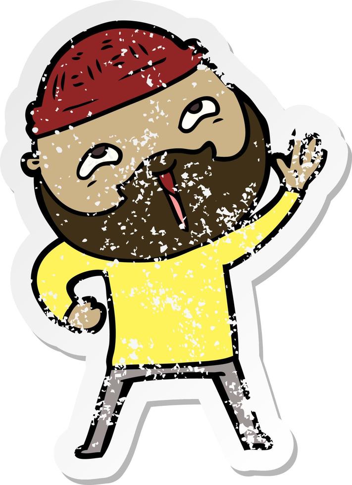 distressed sticker of a cartoon happy bearded man vector