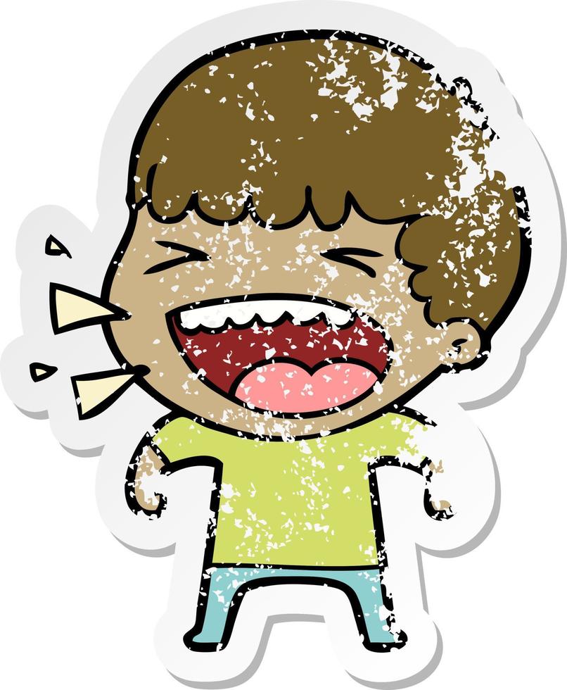 distressed sticker of a cartoon laughing man vector
