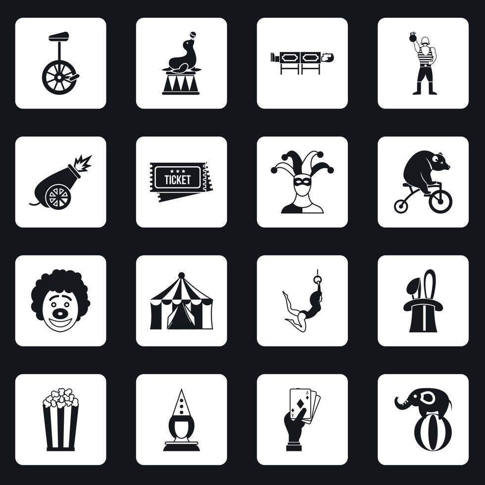 iconos de entretenimiento de circo establecer cuadrados vector