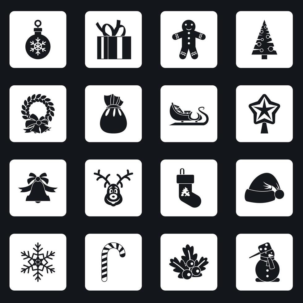 conjunto de iconos de navidad cuadrados vector