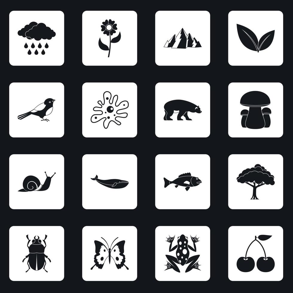 Nature items icons set squares vector