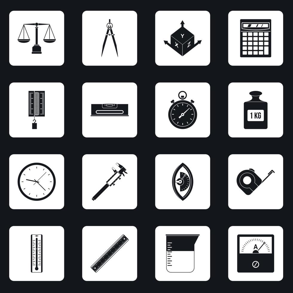 Measure precision icons set squares vector