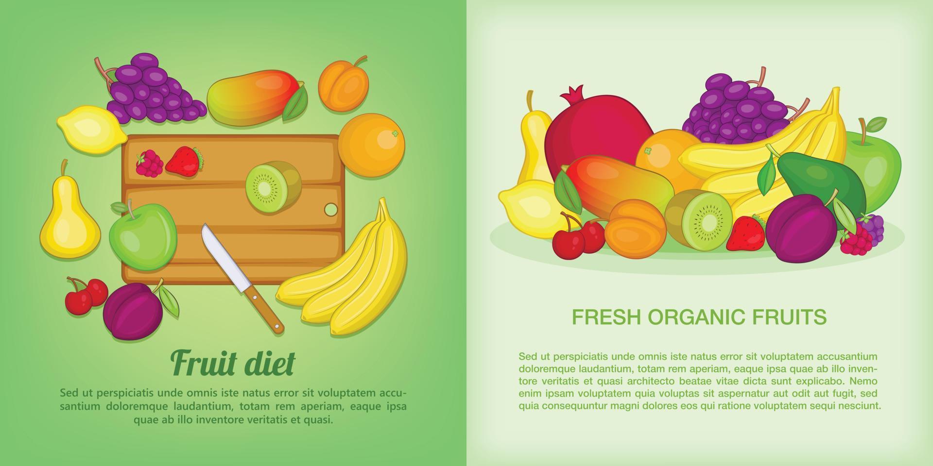 conjunto de banners de frutas, estilo de dibujos animados vector