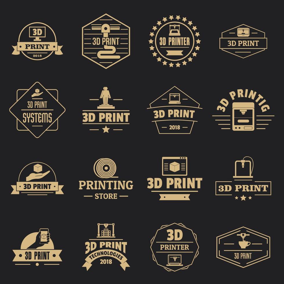 3d printing logo icons set, simple style vector