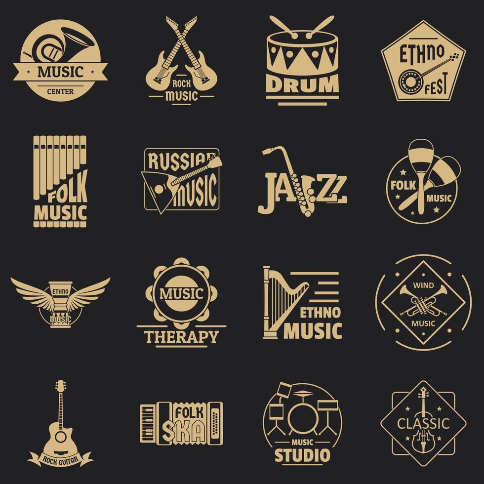 Conjunto de iconos de logotipo de instrumentos musicales, estilo simple vector