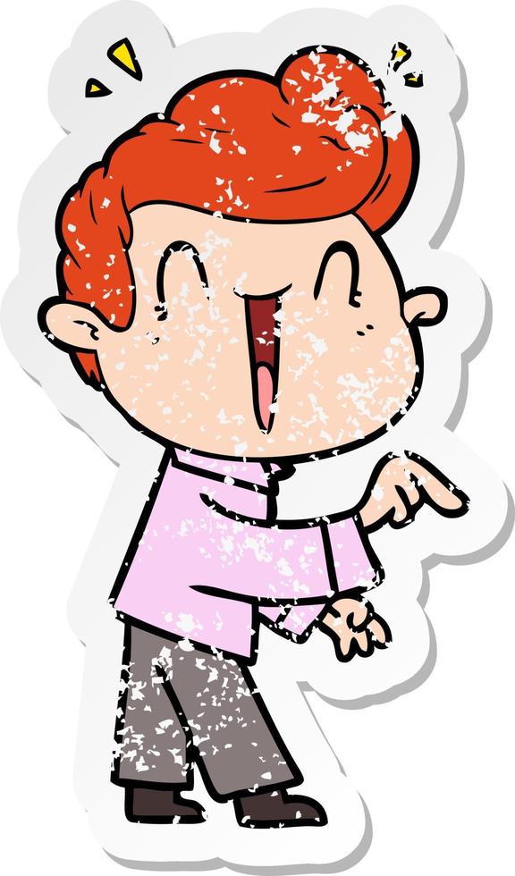 distressed sticker of a cartoon excited man vector